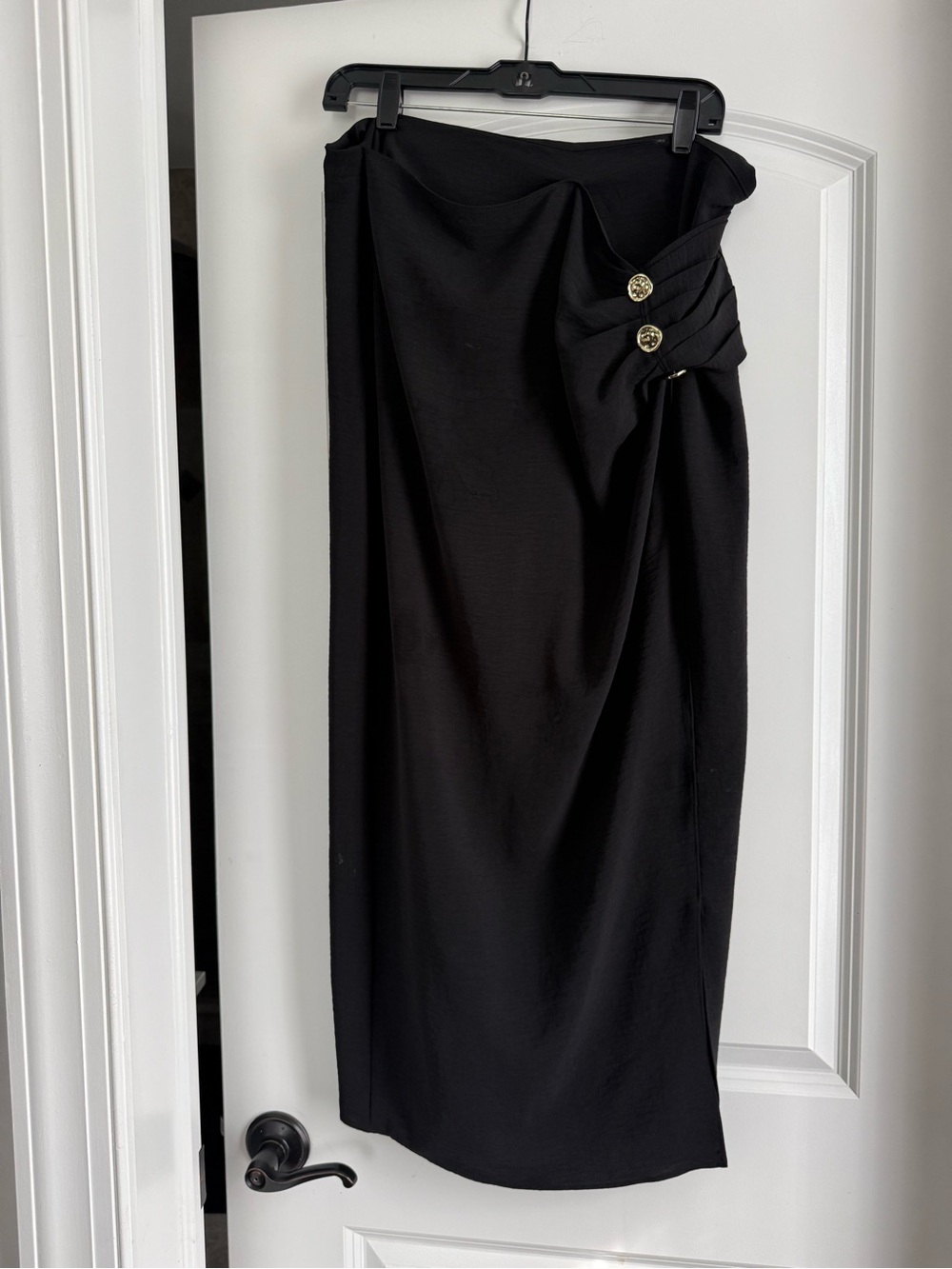 Zara Black Midi Skirt with Decorative Gold Buttons